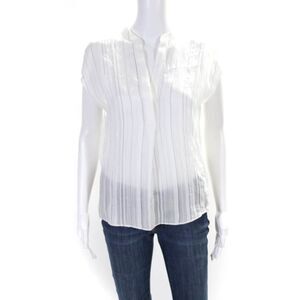 Vince Womens Sheer Striped Sleeveless V-Neck Blouse Top White Size XXS